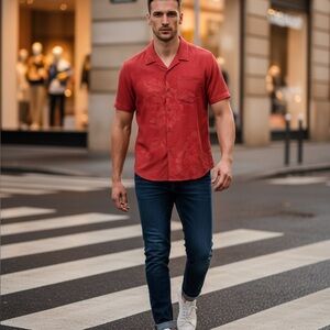 Tommy Bahama Men's Silk Jacquard Floral Striped Camp shirt large